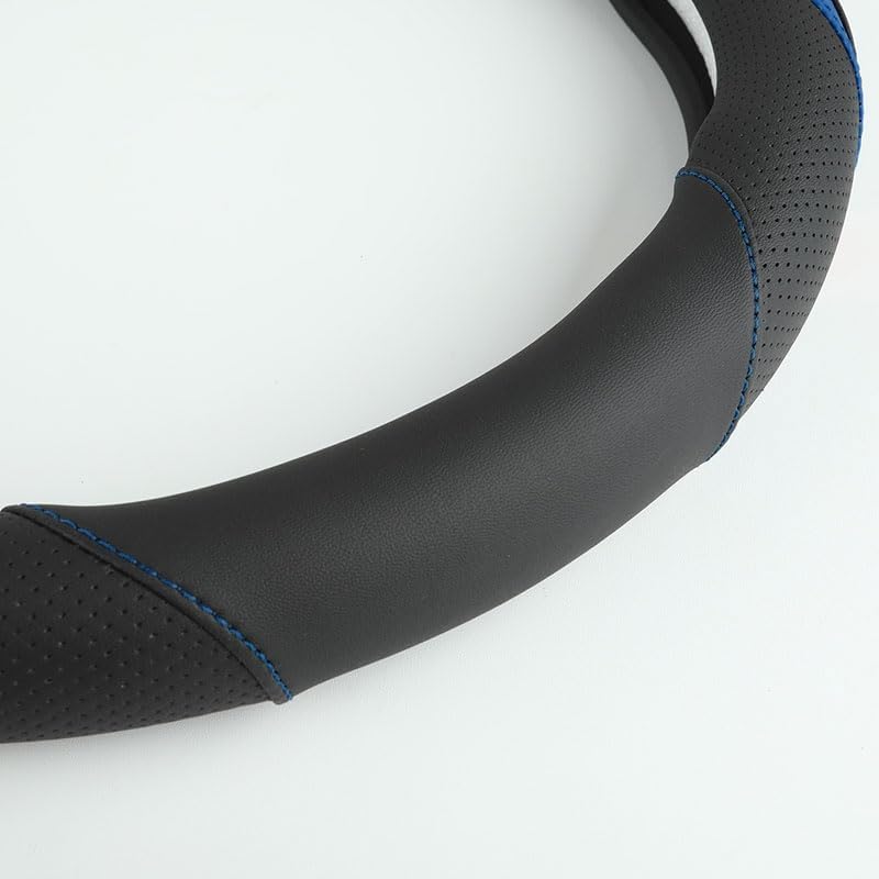 Car Steering Wheel Cover, Leather Steering Wheel Cover Blue Universal 14.5-15 Inch Microfiber Leather Anti-Slip Breathable Auto Steering Wheel Covers for Men Women (Black&Blue-2)