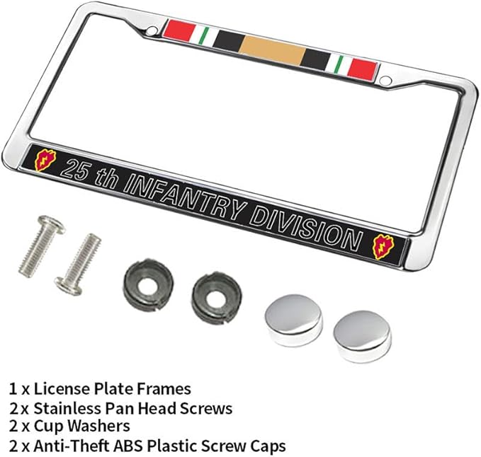 Vietnam Vet Pride License Plate Frame Chrome Army 25th Infantry Division Weather-Proof License Plate Frame Veteran US Army License Plate Frame for Veterans