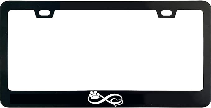 Infinity Forever Paw and Heart License Plate Frame, 12 X 6 Inch Black Stainless Steel Car Accessories for Women/Men, with 2 Holes & Screws
