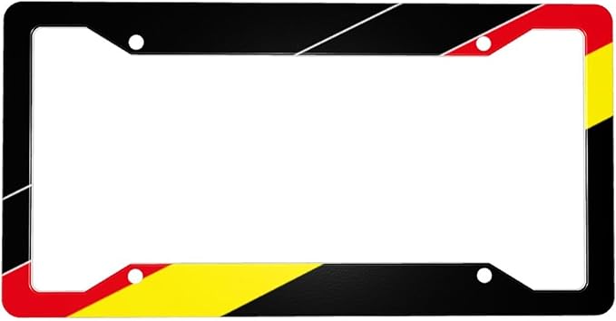 German License Plate Frame - 1 Pcs Germany Flag Aluminum Metal License Plate Frame Personalized German Car Tag Frames Holders Covers Design Fits for Men Women Generic 4 Holes Equipped with Screws