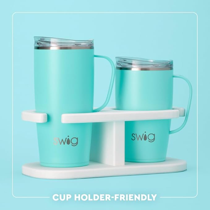 Swig Life 18oz Travel Mug, Insulated Tumbler with Handle and Lid, Travel Coffee Mug, Cup Holder Friendly, Stainless Steel 18 oz Tumbler, Reusable Insulated with Lid (Glacier Stripe)