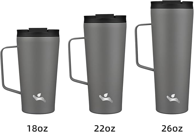 Insulated Tumbler with Handle and Straw, 26 OZ Travel Coffee Mug Stainless Steel Cup Metal Water Bottle,Grey