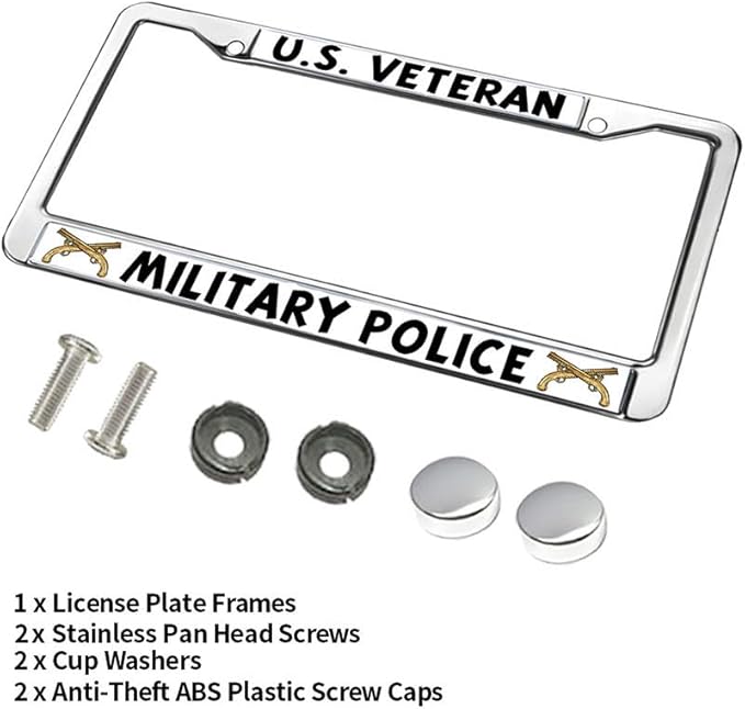 US Veteran Gifts License Plate Frame Aluminum Veteran Military Police Weather-Proof License Plate Frame Military Police Pride License Plate Frame for Patriotic People