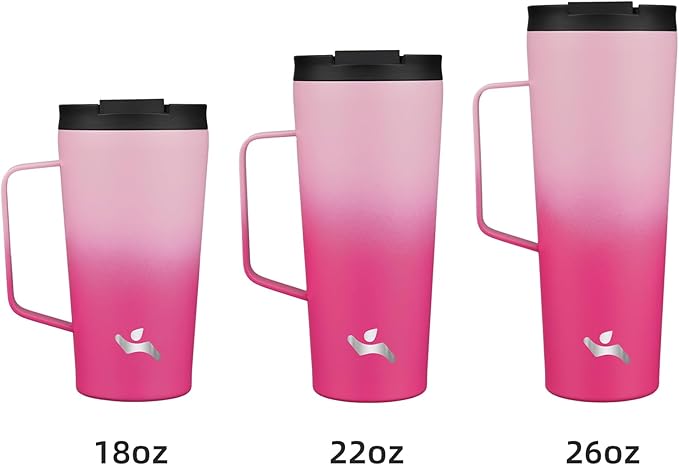 Insulated Tumbler with Handle and Straw, 26 OZ Travel Coffee Mug Stainless Steel Cup Metal Water Bottle,Cherry