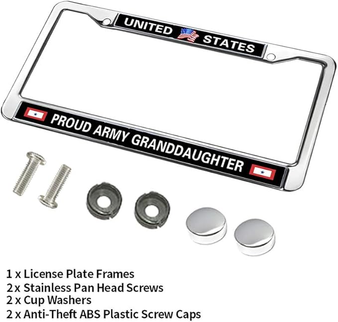 US Army Grand Daughter Black Car Chrome License Plate Frame,Proud US Army Metal Chrome Auto License Plate Cover for Auto Car SUV Trucks