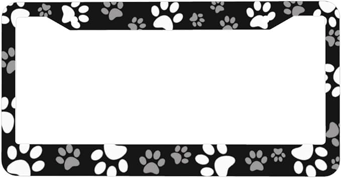 Paw Print License Plate Frame - 1 Pcs Personalized Black White Dog Paw Design License Plate Covers Aluminum Metal Novelty Auto Car Tag Holder with 2 Holes Equipped with Screws