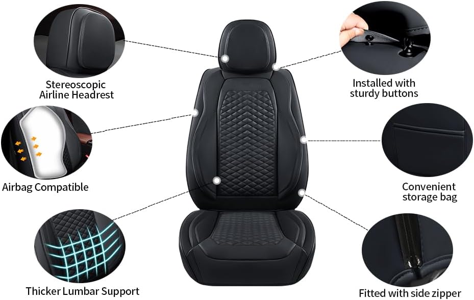 2 Packs Car Seat Covers Leather Car Seat Covers Universal Seat Covers for Car, SUV,Truck (Black)