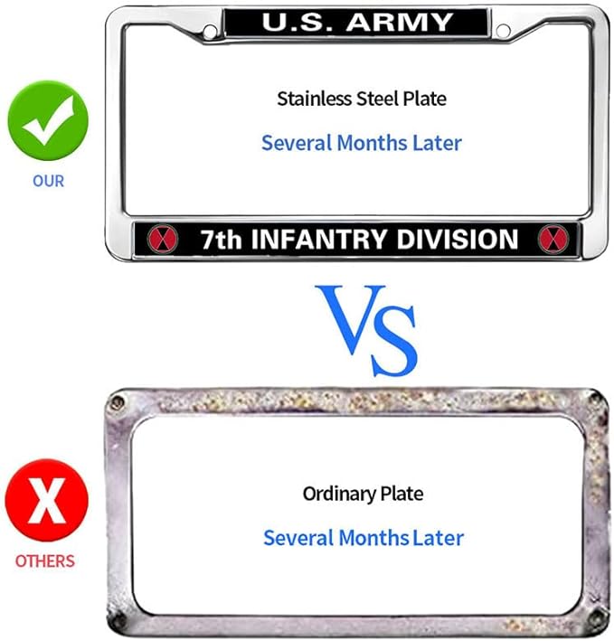 US Army 7th Infantry Div License Plate Frame Slim 7th Infantry Division Rattle-Proof License Plate Frame US Army Veteran License Plate Frame for Family Members