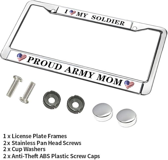 Proud Army Mom License Plate Frame Custom US Army USA Flag Scratch-Resistant License Plate Frame US Army Veteran