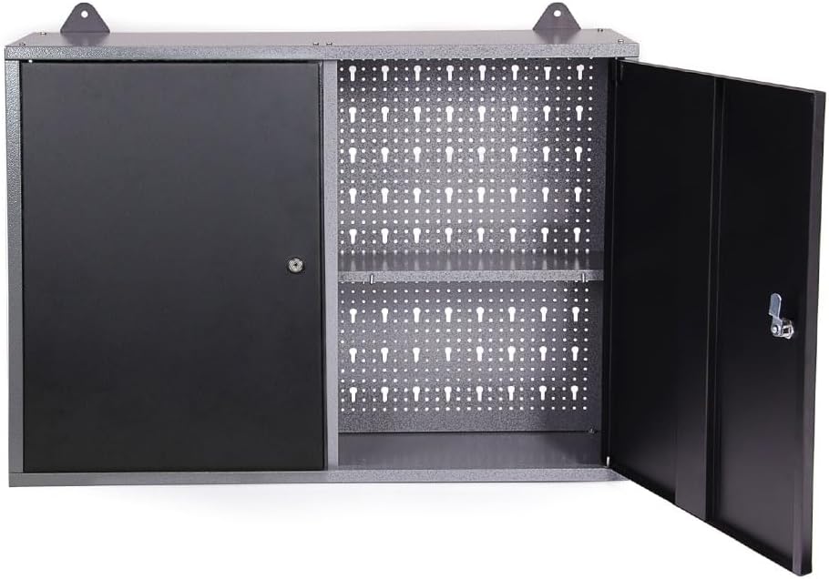 JZD Metal Garage Cabinet Combo Set with Wood Worktop, for Auto Repair Shops, Retail Backrooms