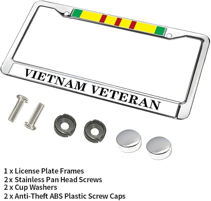 US Army Vietnam Veteran Slim Design Car Licence Plate Covers,Vietnam Veteran US Army Stainless Steel Black License Plate Frame for Standard Size US Car