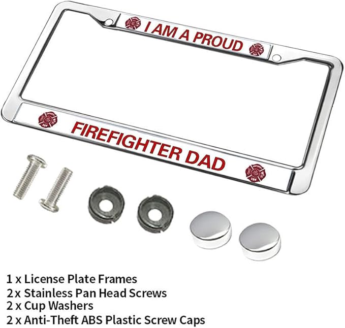 Proud Firefighter Dad License Plate Frame Military Fire Rescue Support Fade-Resistant License Plate Frame Firefighter
