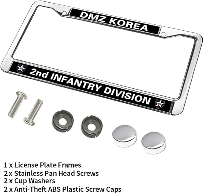 2nd Infantry Division Flag License Plate Frame Metal US Army 2nd Infantry Easy Installation License Plate Frame US Army Support License Plate Frame for Patriotic People