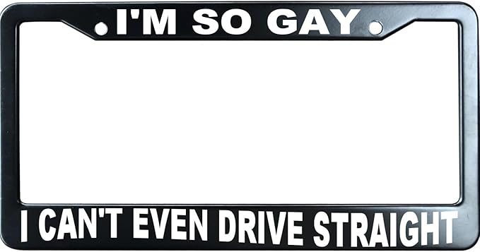 I'm So Gay I Cant Drive Straight Funny License Plate Frame for Men/Women, Stainless Steel Auto Car Plate Cover UV Printed, Personalized Humor Gift
