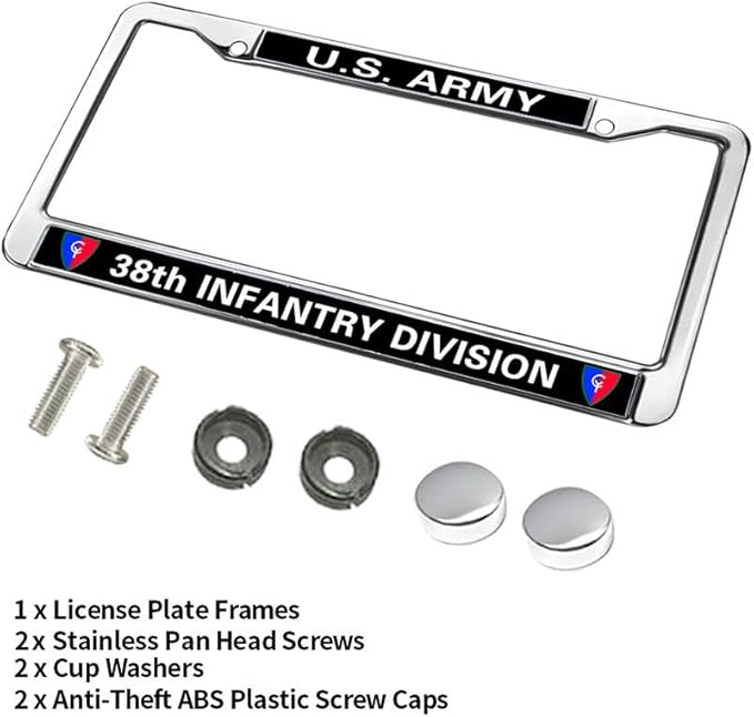 US Army 38TH Infantry Division License Plate Frame,Veteran US Army Aluminum Slim License Plate Frames Chrome for US Canada Vehicles