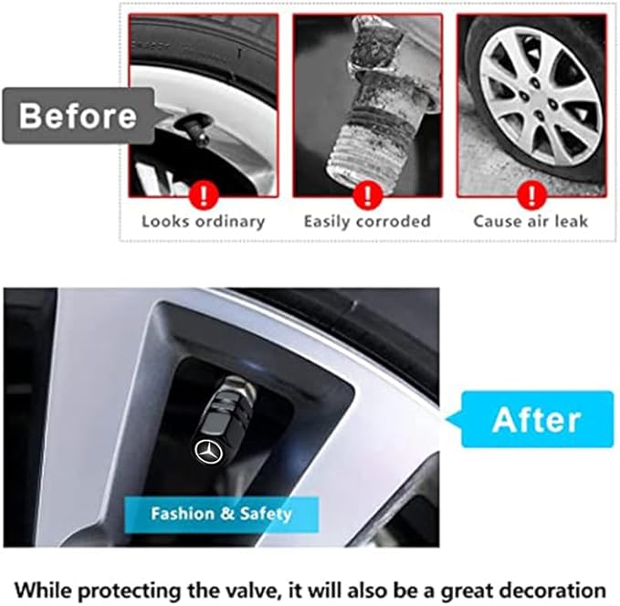 Combo of Car Tire Valve Caps&Car Key Chain Cars Compatible with Mercedes Benz CESM CLK GLK GL AB GLS GLE AMG Series, 4pcs Car Tire Dust Caps& Car Keychain Accessories