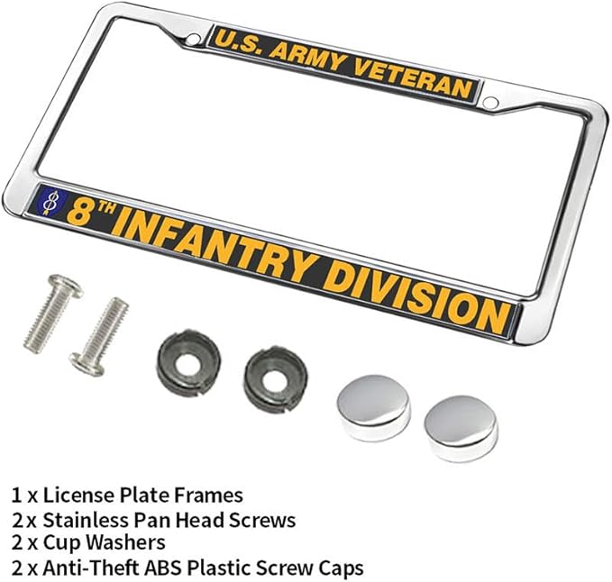 US Army Veteran Division License Plate Frame Inspirational Veteran 8th Infantry Division Anti-Theft License Plate Frame US Army Veteran Gifts License Plate Frame for Police