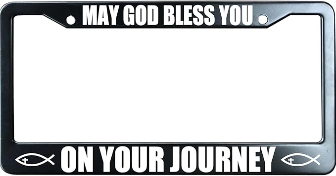 May God Bless You On Your Journey Christian License Plate Frame, Jesus/God Auto Car Tag Frame, Stainless Steel License Plate Holder UV Printed, Novelty Religious Gifts