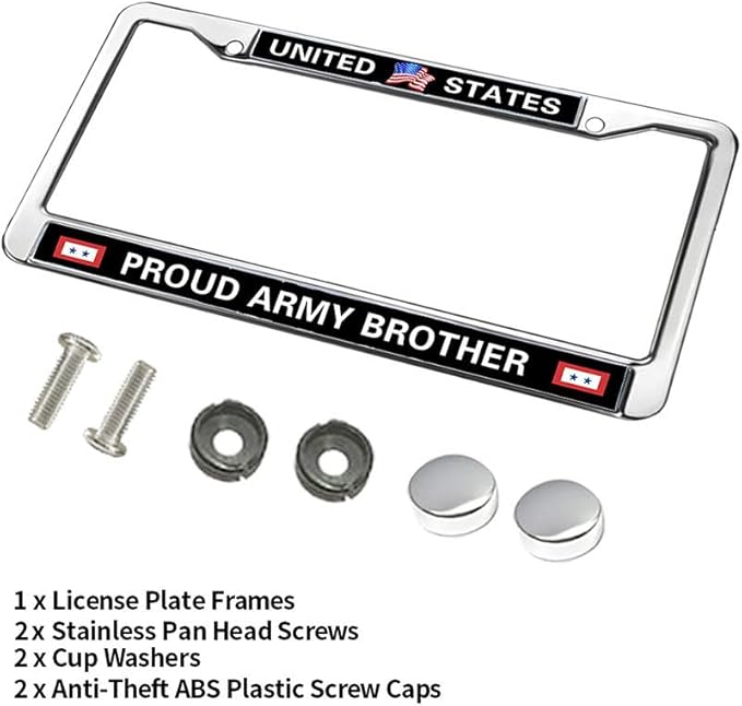 United States Army Brother License Plate Frame Chrome 2 Holes,Proud US Army Custom Frame Metal License Plate Frame to Fit Any Standard US Cars