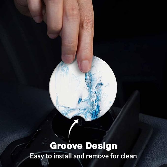 Blue Creative Liquid Car Coasters for Cup Holders Car Cup Holder Coasters 2 Pack for Car, Anti Slip Ceramic Car Cup Mat with Finger Notch Cute Car Interior Accessories for Women Men