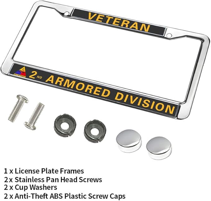 2nd Armored Division Vet License Plate Frame Metal US Army Veteran Scratch-Resistant License Plate Frame US Veteran Pride