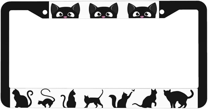 Cat License Plate Frame - 1 Pack Aluminum Metal License Plates Black Cat License Plate Holder Novelty Auto Car Tag Universal Car Accessories with 2 Holes