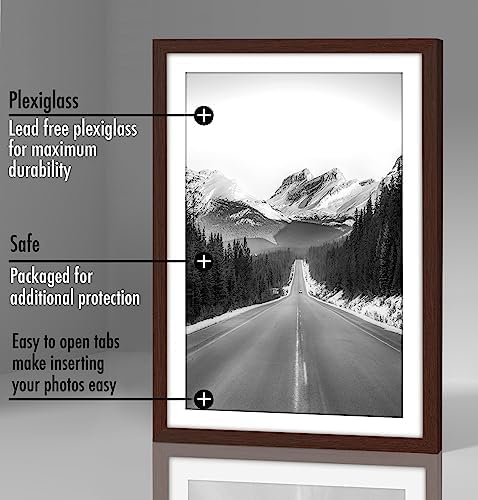 Americanflat 13x19 Picture Frame with Polished Plexiglass - Set of 5 - Use as 11x17 Frame with Mat or Display 13x19 Photo Without Mat - Galleria Collection - Picture Frames for Wall Display - Mahogany