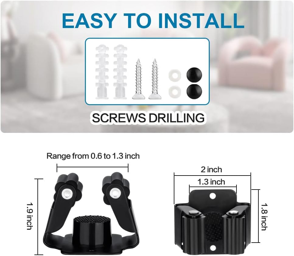 24PCS Broom and Mop Holder, Heavy Duty Garden Tool Organizer Rack Rake and Shovel Handle, Stainless Steel Mop Hanger. Wall Mounted with Screws.Matte Black