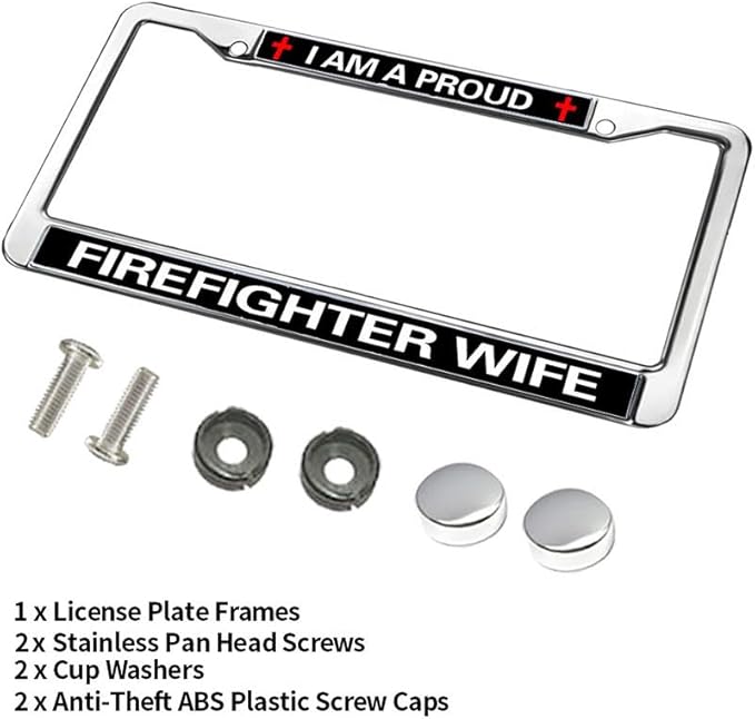 Proud Firefighter Wife License Plate Frame Military Proud Firefighter Rattle-Proof License Plate Frame Fire Rescue Support License Plate Frame for Firefighter