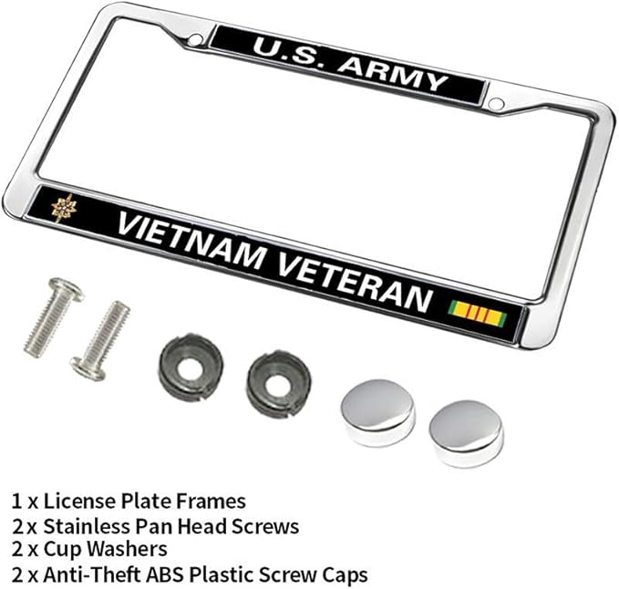 US Army Heroism License Plate Frame Custom Proud US Veteran Anti-Theft License Plate Frame US Military Veteran