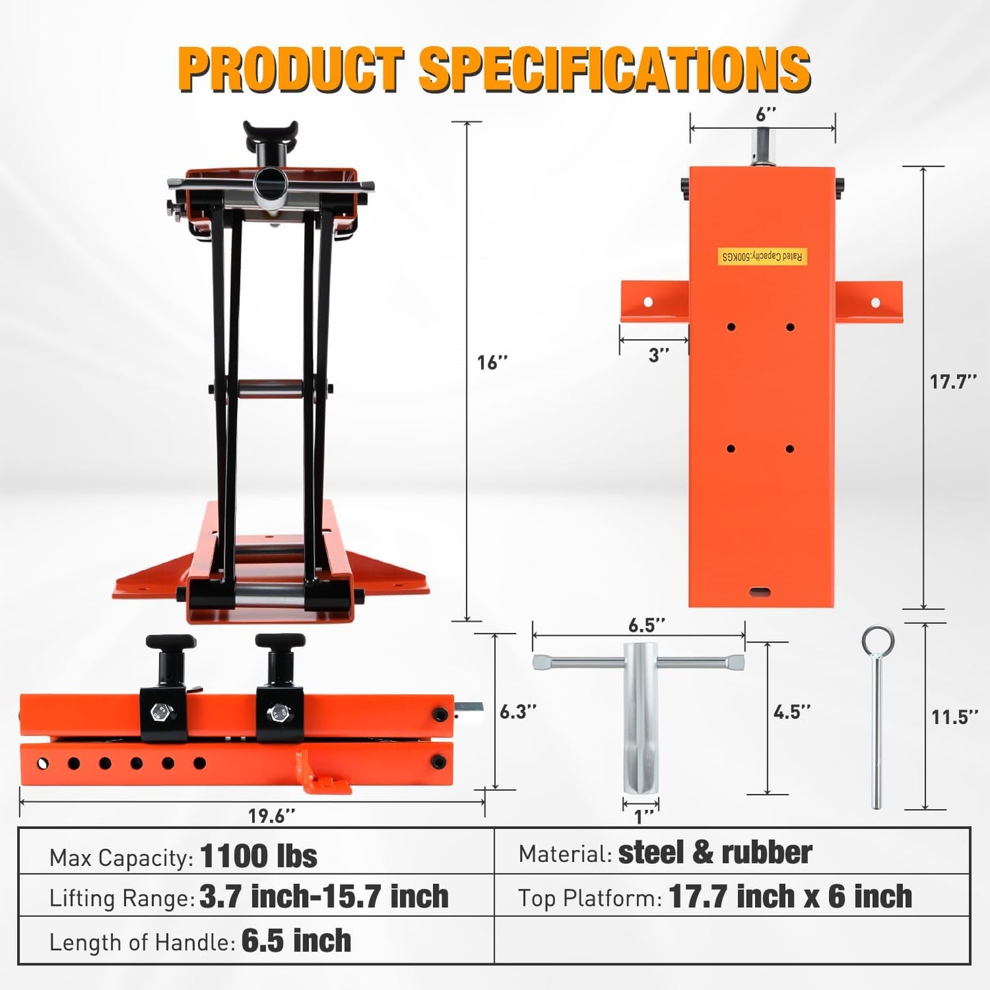 Nilight Motorcycle Lift 1100 LBS ATV Scissor Jacks with Saddle Safety Pin Crank Handle 3.7"-15.7" Hoist Stand Heavy Duty Steel Lifter Jack for Motorcycles Dirt Bike Garage Storage Repair Tool, Orange