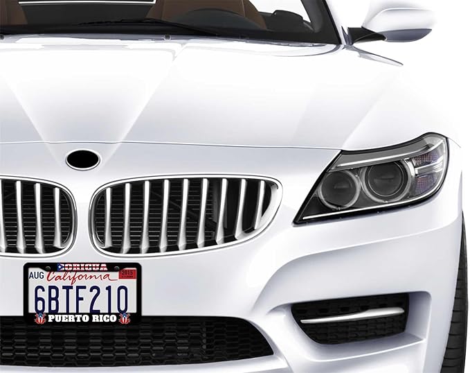 1PCS Boricua Puerto Rico Frog License Plate Frame Holder - 2 Holes Black Auto Universal Aluminum Matte Car Tag Holder Covers with Sticker & Screws for Men