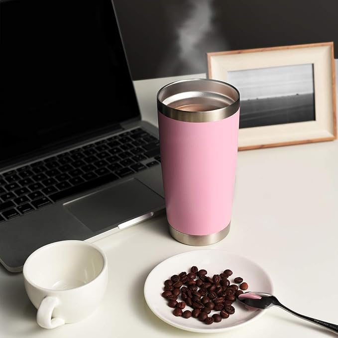 DOMICARE 20oz Stainless Steel Tumbler Bulk with Lid, Double Wall Vacuum Insulated Travel Mug, Powder Coated Coffee Cup,Pink, 12 Pack