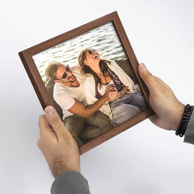 Renditions Gallery Set of 9, 11X14 Custom Photo Prints with Real Wood Picture Frames. Create Personalized Photos with Peel & Stick Photo Frames. Brown Frame