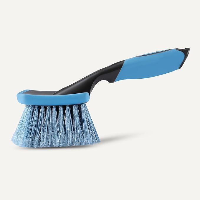 Amazon Basics Wheel Brush for Car Detailing, Safe for Cars, Trucks, RVs, Ergonomic Handle, Blue