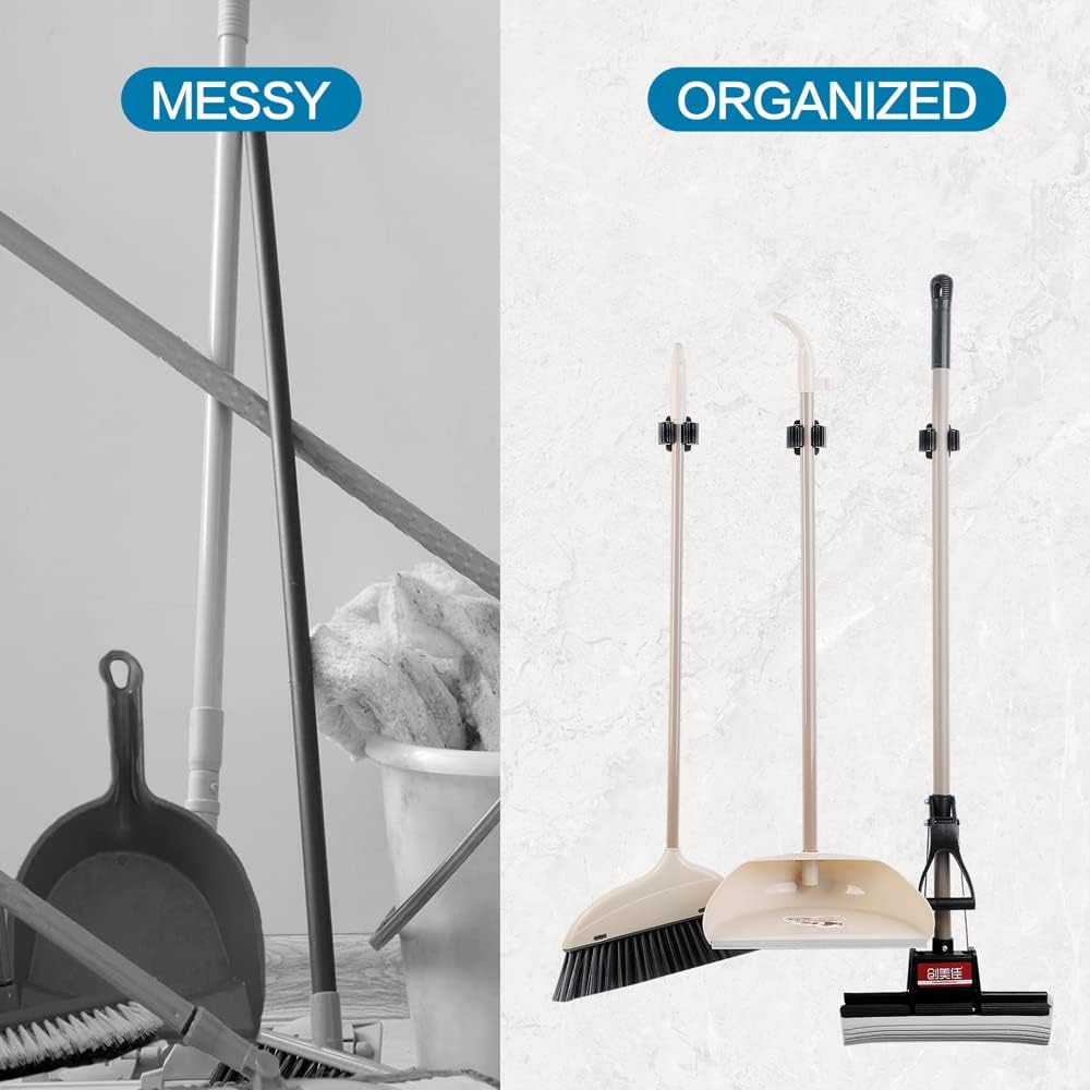 9PCS Broom and Mop Holder, Heavy Duty Garden Tool Organizer Rack Rake and Shovel Handle, Stainless Steel Mop Hanger. Screws for Wall Mounted. Silver.