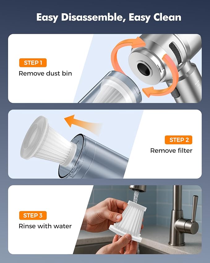 Car Vacuum,3 Suction Modes,Portable Mini Cordless Cleaner with 24000pa Suction Power,Type-C Charge,Handheld Vacuum for Home,Car,Birthday Gifts for Men Dad Husband (Starlight Bright Silver)