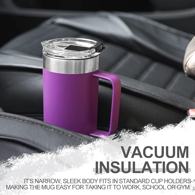 Life's Easy 20oz Stainless Steel Mug w/Handle - Double Wall Insulated Travel Tumbler w/Flip Lid - Leak Proof Tumbler-Thermal Cup for Coffee, Tea & More - Keep Hot & Cold Drinks (Purple, 20 oz)