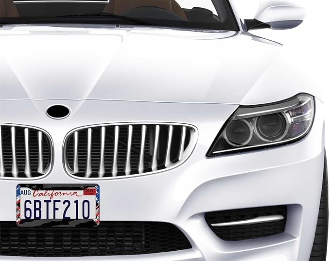 1PCS American Flag License Plate Frame Holder - USA Stars and Stripes Auto Universal Aluminum Matte Car Tag Holder Covers with Sticker & Screws for Men