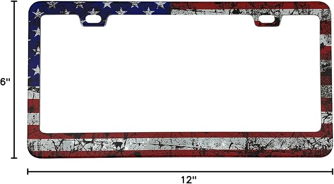 USA Grunge Flag Patriotic License Plate Frame Cover for Men/Women, Powder Coated Stainless Steel Auto Car Tag Frame with 2 Holes & Free Screws