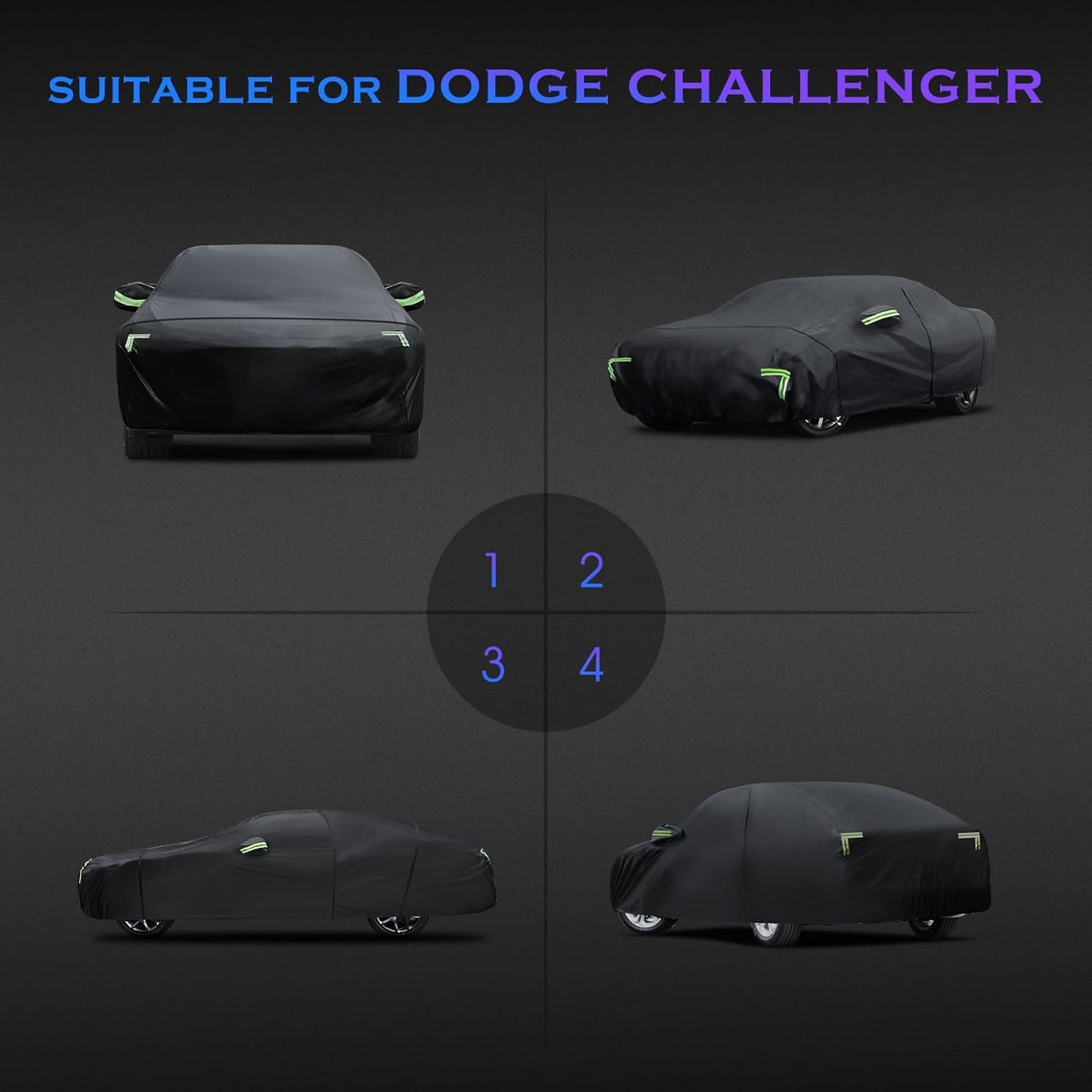 Car Cover Custom Fit for Dodge Challenger 2008-2023,6 Layers Truck Cover Waterproof All Weather for Automobiles,Outdoor Full Exterior Cover,Rain, Sun, Wind Protection,Black