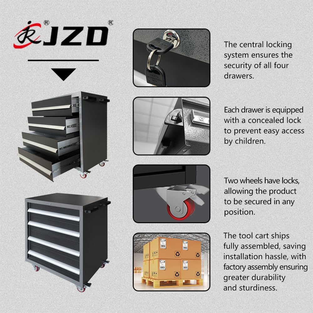 JZD Garage Tool Cabinet Set, Included Rolling Chest, for Workshop Basement Utility Room, No Wall Mounting Required