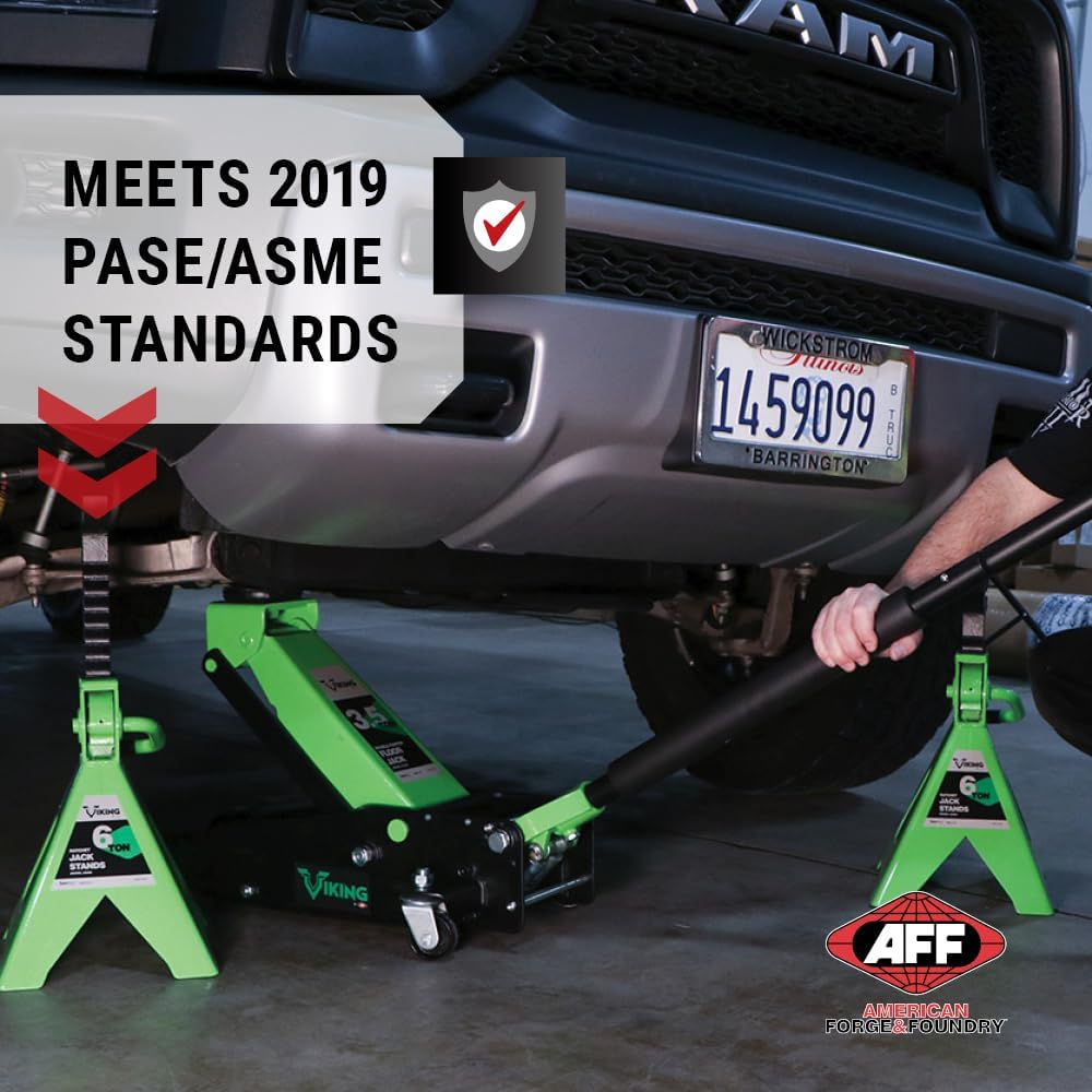 AFF Viking 6 Ton Jack Stand Set - Heavy Duty Ratchet Style Jack Stands - Pair