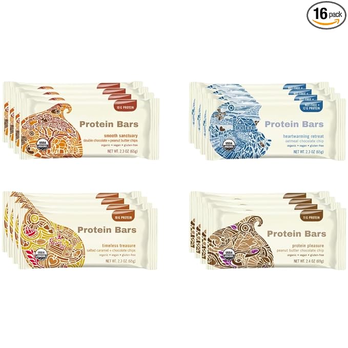 Assorted Protein Bars Variety Pack, Organic Vegan Bars - 2.3 Ounce Bars (16 Pack)