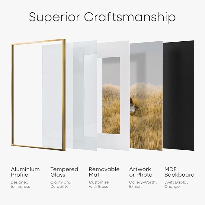 Homeforia 12x12 Picture Frame Bronze, High End Metal 12 x 12 Square Poster Frame with Mat 10 x 10 Photo, 12x12 Brass Frame Matted to 10x10 Print, 12by12 Thin Frames, Tempered Glass, Wall Kit, Set of 3