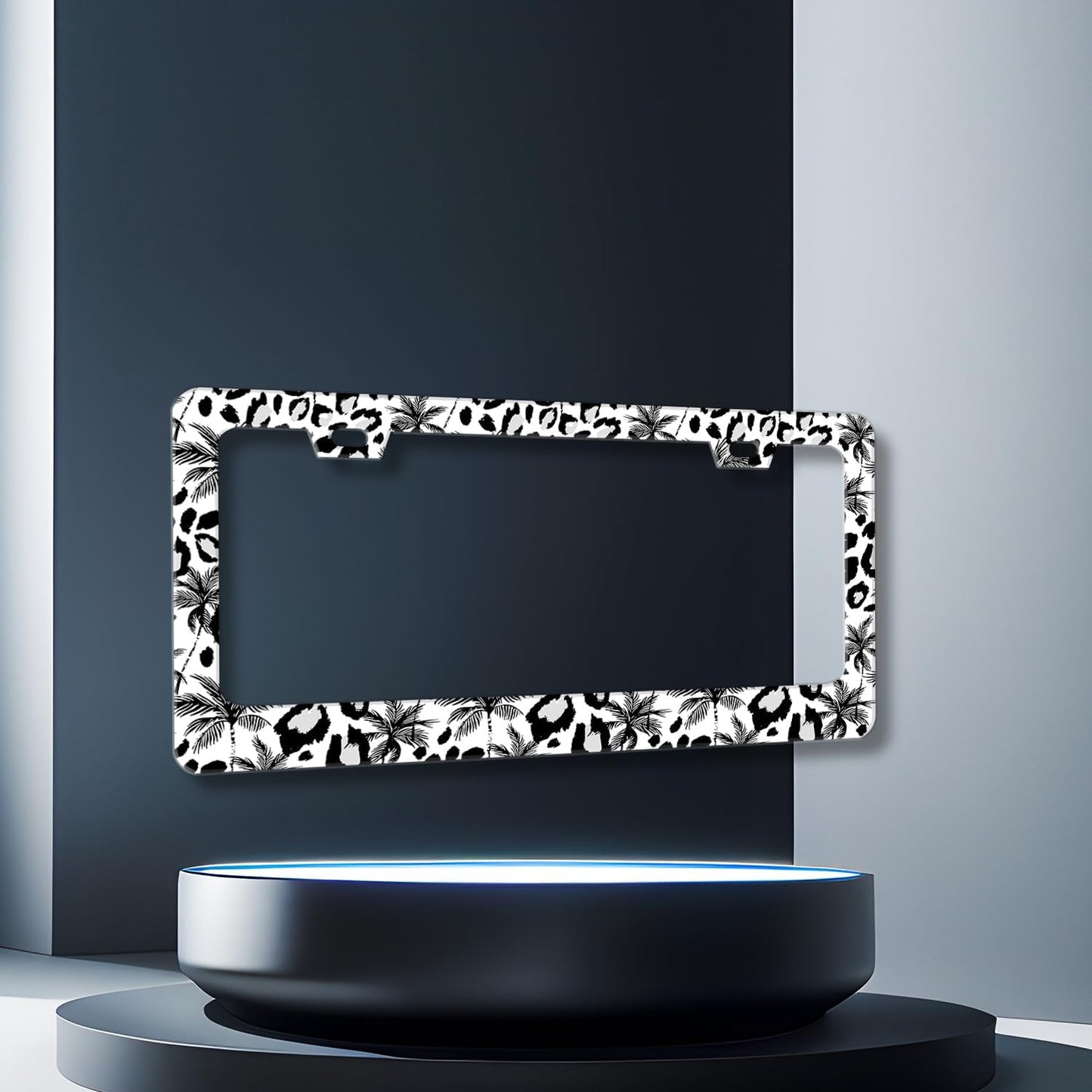 Leopard License Plate Frame Abstract Tropical Palm Trees License Plate Stainless Steel Colorful Car Accessory Funny License Plate Decoration Men Women Size 12.2" x 6.2" with Screws