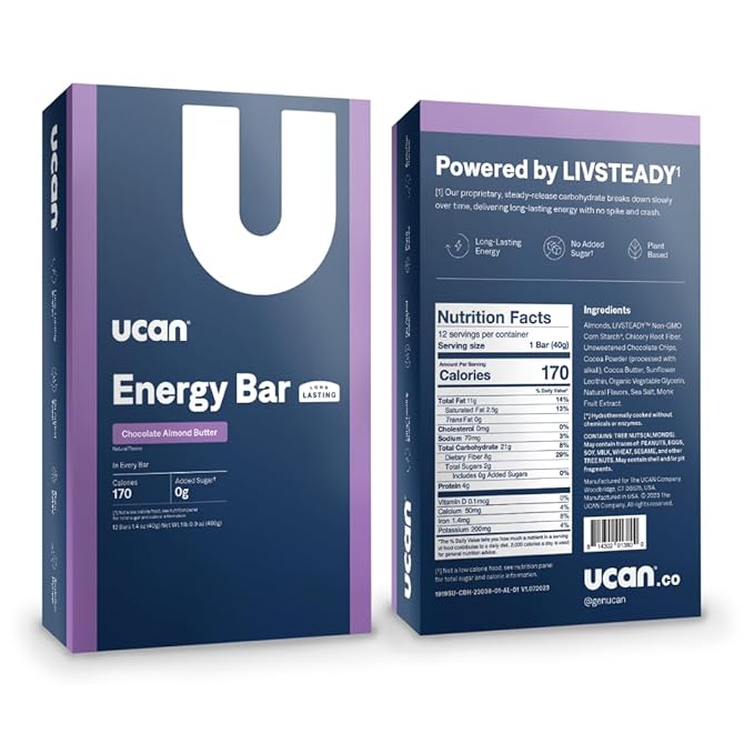 UCAN Energy Bars | Low Sugar, Low Calories | Gut Friendly, Caffeine-Free, Vegan, Non-GMO, No Soy, Keto Friendly | Running, Cycling, Fitness, Pre & Post Workout | Chocolate Almond Butter 12 Count