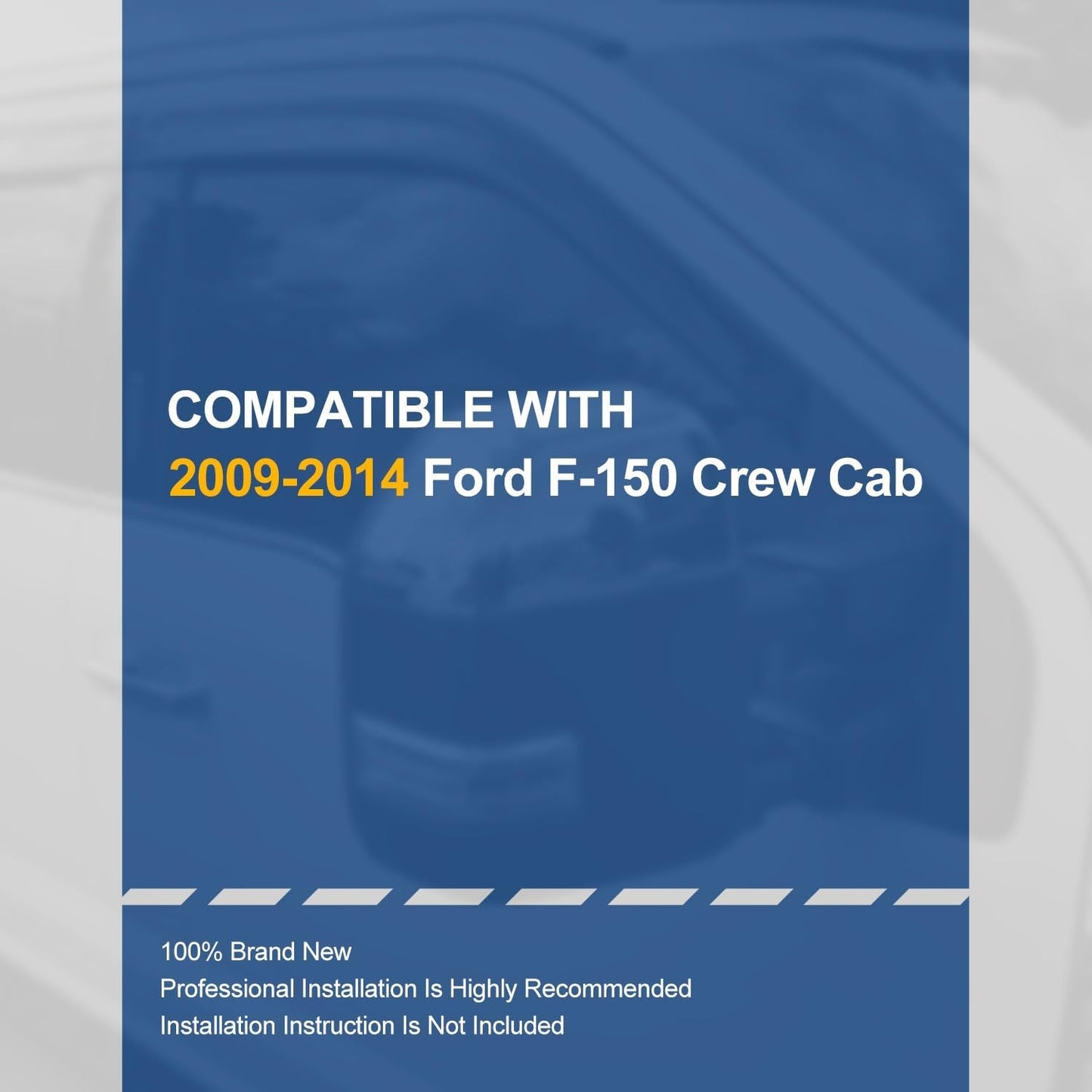 Auto Dynasty 4Pcs Carbon Fiber Pattern Window Visors Compatible with 2009-2014 Ford F150 Crew Cab, Tape-On Front & Rear Window Deflectors Rain Guards Sun Wind Air Side Vent Shade, Glossy Black