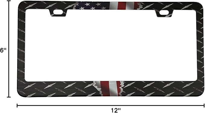American Flag Metal Diamond Plate Texture Patriotic License Plate Frame Cover for Men/Women, Powder Coated Stainless Steel Auto Car Tag Frame with 2 Holes & Free Screws