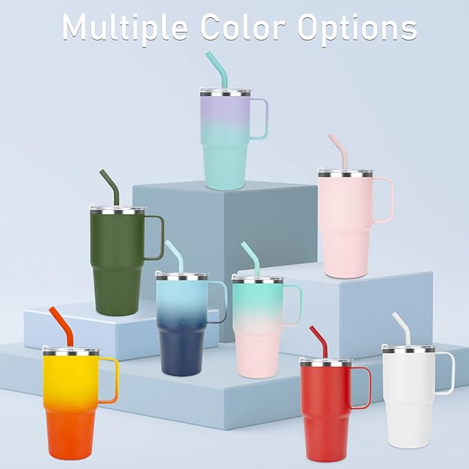 Sursip Kids 24 oz Insulated Cup with Handle, Toddler Double Wall Vacuum Stainless Steel Tumbler with Straw and 2 Lids, For Cold/Hot Drinks, School Mug for Toddler Girls and Boys (PurpleBlue-1 Pack)